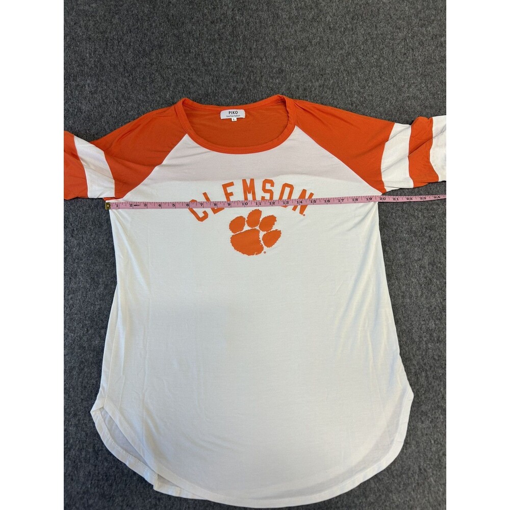 Piko T Shirt Clemson Tigers Sz L White Orange Ringer Raglan Rounded Hem - Picture 4 of 6